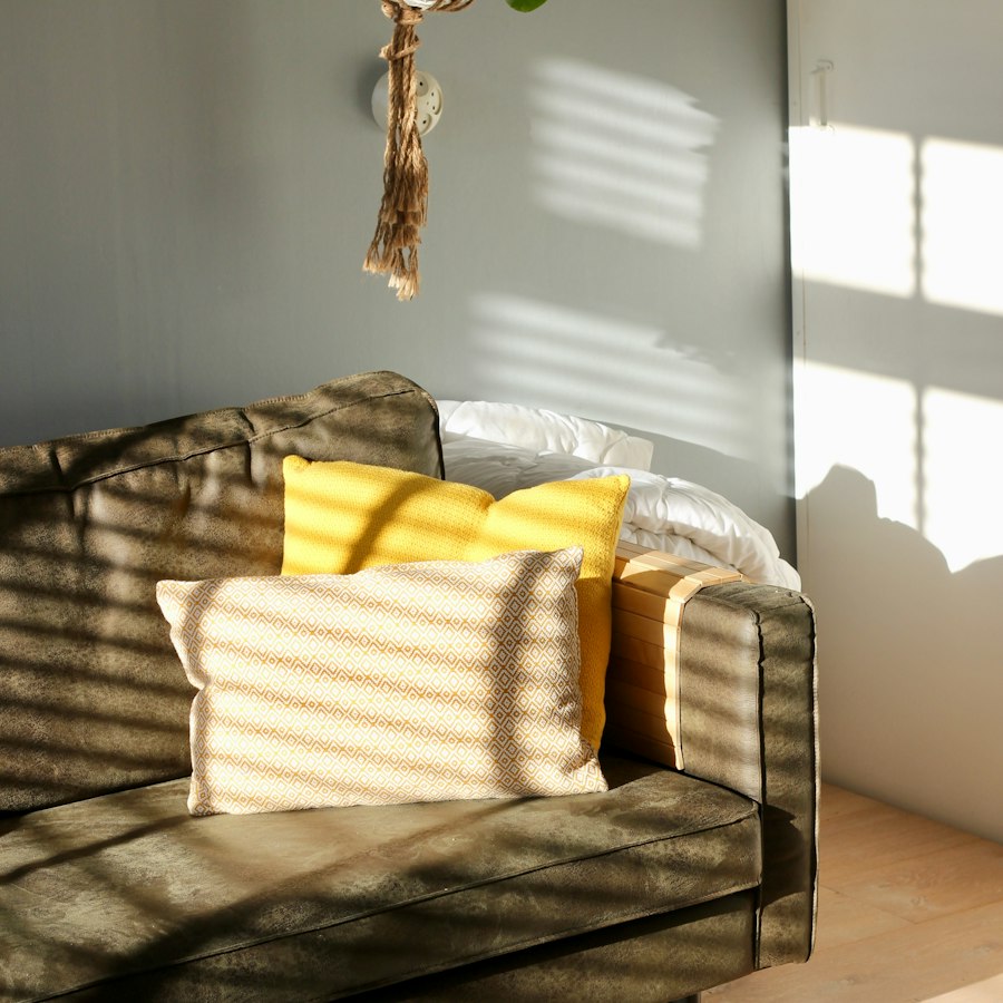 Living room furnished with wooden and upholstered furniture